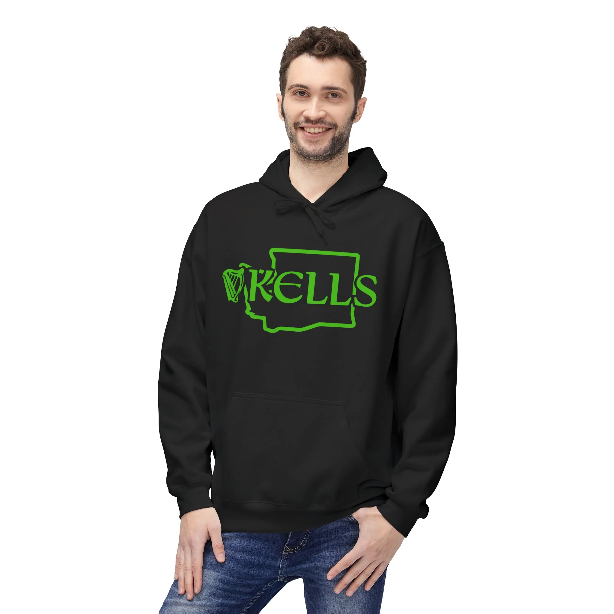Kells Midweight Fleece Hoodie - Kelly Green WA Logo - Image 11